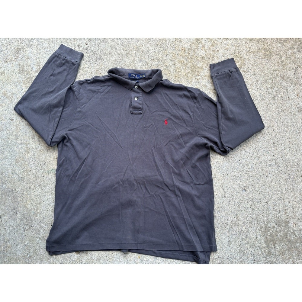 Polo Ralph Lauren Mens Gray Long Sleeve Polo Shirt Custom Fit Size XXL/TTG